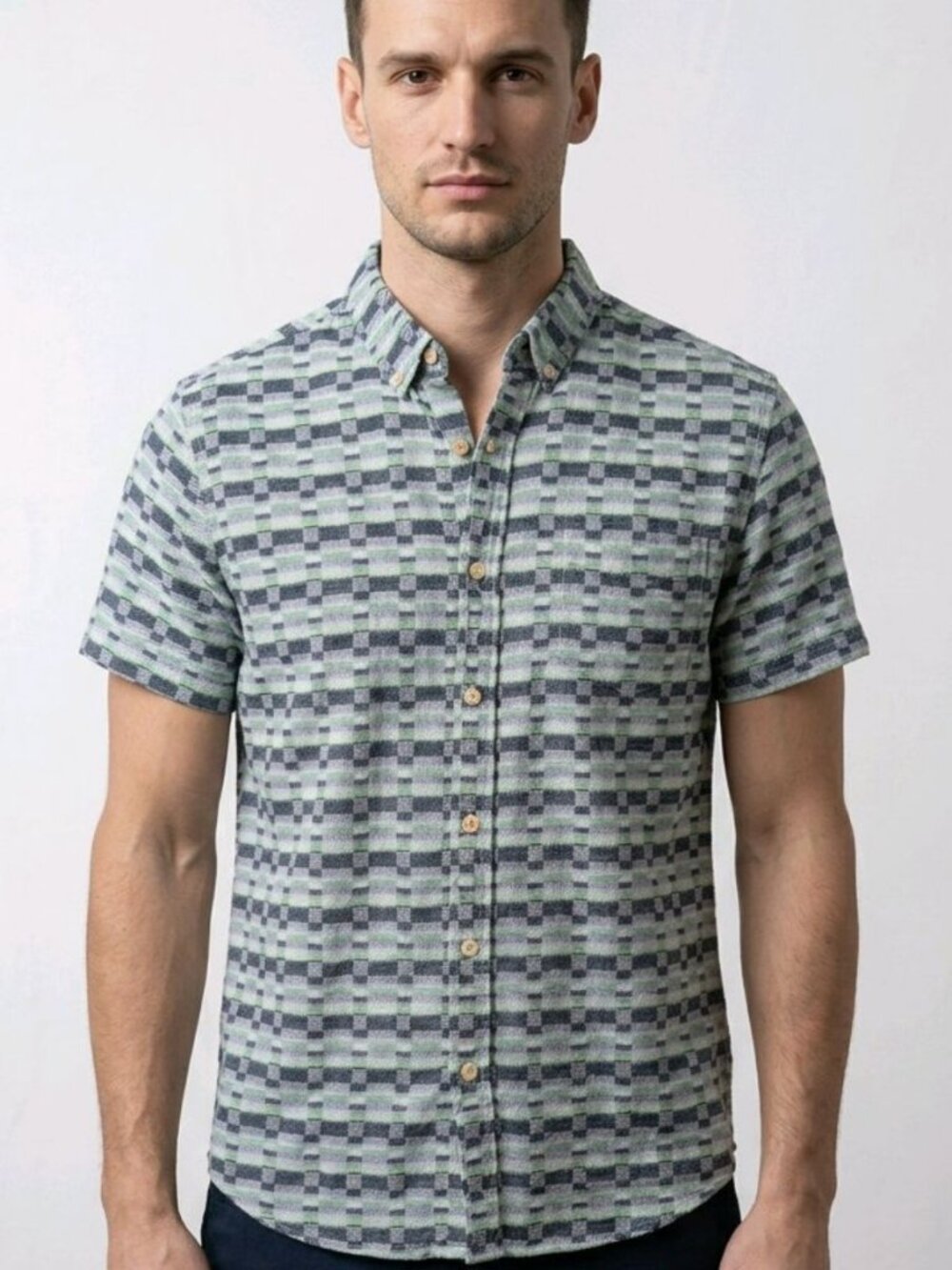 Ben Sherman Men's Medium Short Sleeve Button-down Linen Cotton Blend Shirt